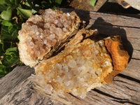 Natural Large Golden Limonite / Lemonite Quartz Clusters x 2 From Zambia - Toprock Gemstones and Minerals 