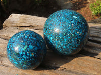 Polished Conglomerate Chrysocolla Spheres  x 2 From Congo