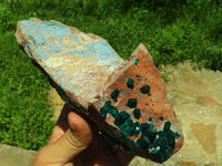 Natural Bright Shiny Emerald Green With Blue Shattuckite On Dolomite Dioptase On 3 Sides x 1 From Tantara, Congo - TopRock