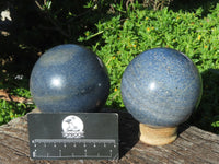 Polished Rich Blue Lazulite Spheres x 2 From Madagascar - TopRock