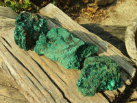 Natural Chatoyant Silky Malachite Specimens  x 3 From Kasompe, Congo