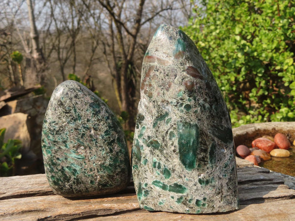 Polished Rare Emerald Mica In Matrix Standing Free Forms x 2 From Mutoko, Zimbabwe