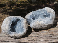 Natural Blue Celestite Geode Specimens With Nice Optic Crystals  x 2 From Sakoany, Madagascar - TopRock