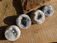 Polished Blue Celestite Geode Spheres  x 4 From Sakoany, Madagascar