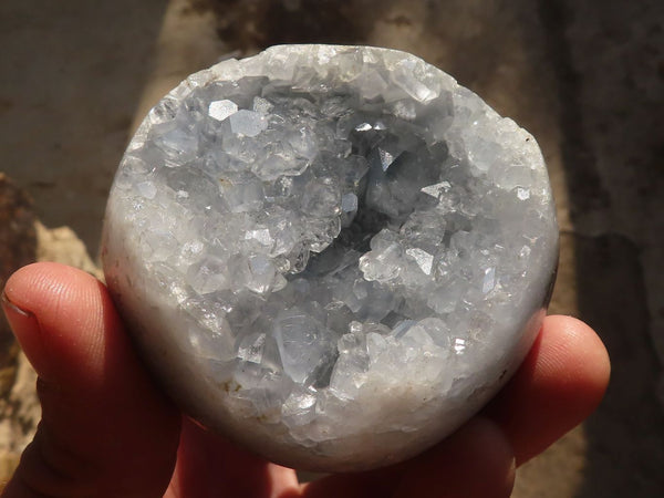 Polished Blue Celestite Geode Spheres  x 4 From Sakoany, Madagascar