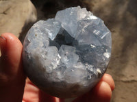 Polished Blue Celestite Geode Spheres  x 4 From Sakoany, Madagascar