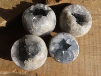 Polished Blue Celestite Geode Spheres  x 4 From Sakoany, Madagascar