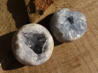 Polished Blue Celestite Geode Spheres  x 4 From Sakoany, Madagascar