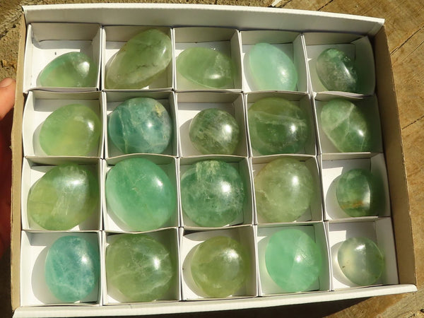 Polished Emerald Fluorite Palm Stones  x 20 From Madagascar