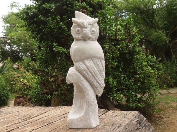 Polished Large White Marble Owl Carving x 1 From Zimbabwe - TopRock