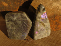 Polished Rare Purple Flash Labradorite Standing Free Forms x 2 From Tulear, Madagascar