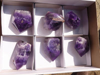 Polished Deep Purple Chevron Amethyst Points  x 6 From Zambia - Toprock Gemstones and Minerals 