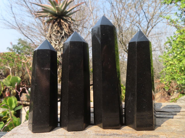 Polished Black Basalt Points  x 4 From Antsirabe, Madagascar