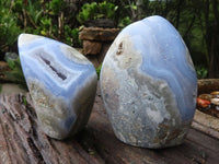 Polished Blue Lace Agate Standing Free Forms  x 2 From Nsanje, Malawi - Toprock Gemstones and Minerals 