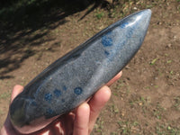 Polished Blue Spotted Spinel Quartz Standing Leaf Sculpture x 1 From Madagascar - TopRock