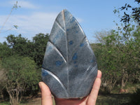 Polished Blue Spotted Spinel Quartz Standing Leaf Sculpture x 1 From Madagascar - TopRock