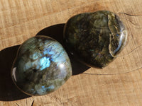 Polished  Puffy Labradorite Gemstone Hearts  x 2 From Tulear, Madagascar