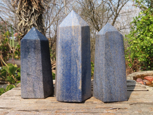 Polished Blue Lazulite Points  x 3 From Madagascar