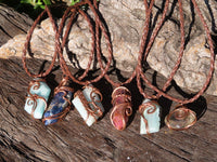 Polished Mixed Jewellery Free Forms With Copper Art Wire Pendants x 6 From Southern Africa - TopRock