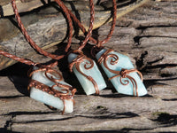 Polished Mixed Jewellery Free Forms With Copper Art Wire Pendants x 6 From Southern Africa - TopRock