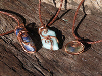 Polished Mixed Jewellery Free Forms With Copper Art Wire Pendants x 6 From Southern Africa - TopRock