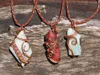 Polished Mixed Jewellery Free Forms With Copper Art Wire Pendants x 6 From Southern Africa - TopRock