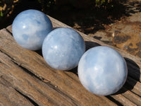 Polished Blue Calcite Spheres  x 3 From Ihadilalana, Madagascar