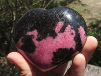 Polished Beautiful Pink & Black Rhodonite Heart & Egg  x 2 From Ambindavato, Madagascar - TopRock