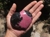 Polished Beautiful Pink & Black Rhodonite Heart & Egg  x 2 From Ambindavato, Madagascar - TopRock