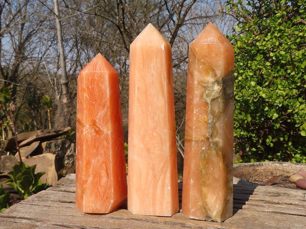 Polished Orange Twist Calcite Towers x 3 From Maevantanana, Madagascar