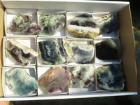 Polished  One Side Polished Watermelon Fluorite Pieces  x 12 From Uis, Namibia