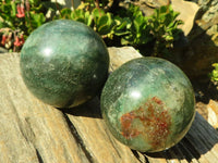 Polished  Green Fuchsite Quartz Spheres With Mica & Pyrite Flecks  x 2 From Madagascar