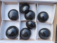 Polished Black Basalt Palm Stones x 6 From Madagascar