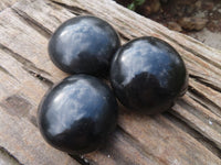 Polished Black Basalt Palm Stones x 6 From Madagascar