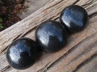 Polished Black Basalt Palm Stones x 6 From Madagascar