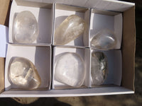 Polished Clear Quartz Galet / Palm Stones With Inclusions x 6 From Zimbabwe