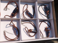 Polished Copper Wire Wrapped Sodalite Pendants x 6 From Namibia