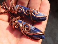 Polished Copper Wire Wrapped Sodalite Pendants x 6 From Namibia