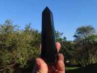 Polished Pitch Black Basalt Points/Prisms x 5 From Madagascar - TopRock