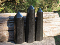 Polished Pitch Black Basalt Points/Prisms x 5 From Madagascar - TopRock