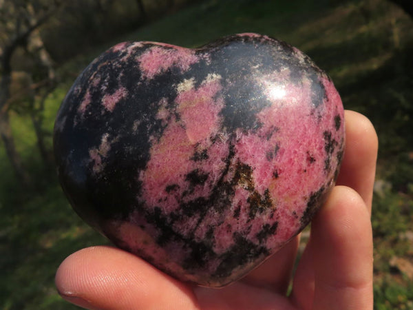 Polished Pink & Black Rhodonite Hearts  x 3 From Ambindavato, Madagascar - TopRock