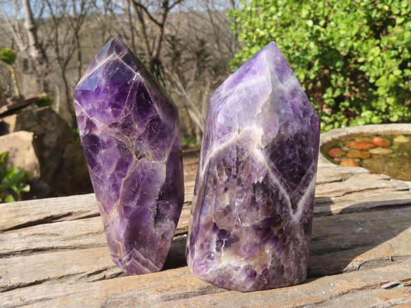 Polished Chevron Amethyst Points x 2 From Zambia