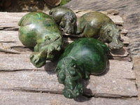 Polished Green Verdite Hippo Carvings  x 3 From Zimbabwe - TopRock