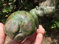 Polished Green Verdite Hippo Carvings  x 3 From Zimbabwe - TopRock