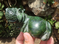 Polished Green Verdite Hippo Carvings  x 3 From Zimbabwe - TopRock