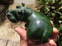 Polished Green Verdite Hippo Carvings  x 3 From Zimbabwe - TopRock