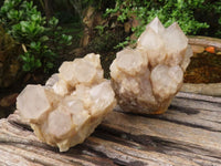 Natural Cascading White Phantom Quartz Clusters  x 2 From Luena, Congo - Toprock Gemstones and Minerals 