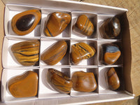 Polished Golden Tigers Eye Free Forms x 12 From Prieska, Northern Cape