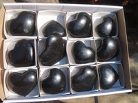 Polished Black Basalt Gemstone Hearts x 12 From Madagascar