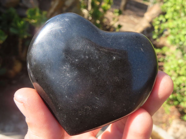 Polished Black Basalt Gemstone Hearts x 12 From Madagascar